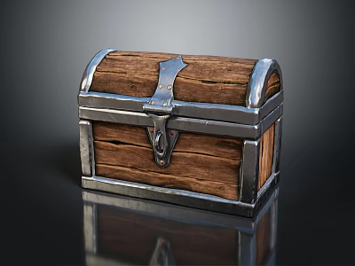 Vintage Wooden Chest With Metal Lock And Rustic Wood Surface Design 3d model