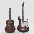 Two Musical Instruments Acoustic and Electric Guitars with Wooden Bodies