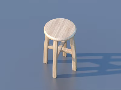 Light Wooden Stool With Round Seat And Four Legs Simple Design 3d model