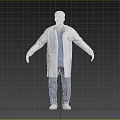 Male Doctor Wearing White Coat Blue Scrubs Stethoscope and Medical Cap