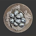 Fresh Small Quail Eggs Neatly Arranged on Wooden Plate with Parchment Paper