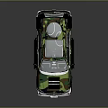 Military Vehicle With Camouflage Pattern Green Wheels Roof Equipment And Front Bumper Guard