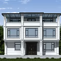 Elegant Two Story Detached Villa With White Exterior Column Details And Green Trees
