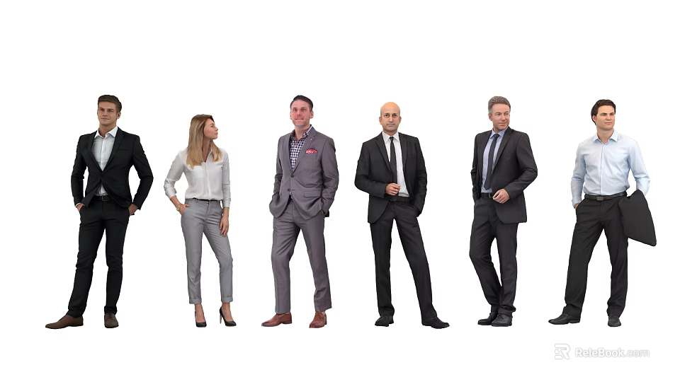 Diverse Group of Business Professionals Standing in Formal Professional Attire Together 3d model 