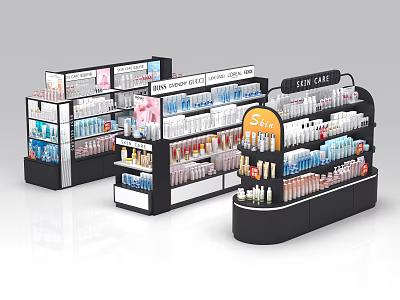 Modern Retail Display Shelves With Multi Tiered Design And Sale Signage 3d model