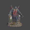 Game Movie Monster Character With Gray Skin Red Tentacles Red Spots Standing On Tree Stump