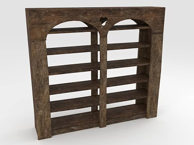 Rustic Wooden Bookcase With Arched Design And Multiple Open Storage Shelves 3d model