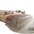 Cozy White Children's Bed With Pink Pillows Striped Blanket And Bedside Lamp