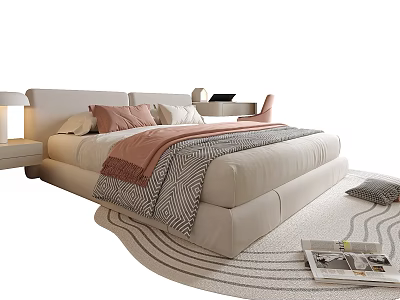 Cozy White Children's Bed With Pink Pillows Striped Blanket And Bedside Lamp 3d model