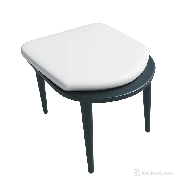Modern Stool with White Cushioned Seat and Black Frame Legs 3d model