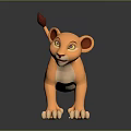 Cartoon Lion Cub 3D Model With Orange Fur Red Tail Tip Standing On Black Surface 3d model