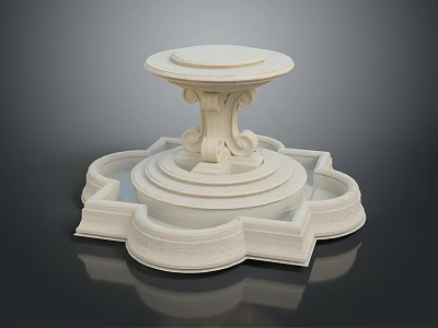 White Classical Carved Stone Fountain With Multi Tiered Base And Round Top 3d model
