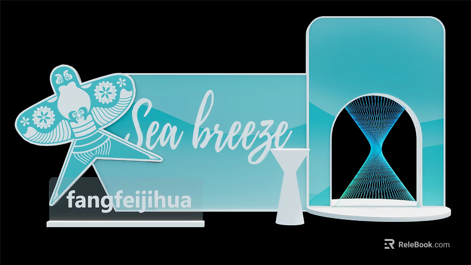 Activity Display Wall With Sea Breeze Theme Elephant Pattern And Hourglass Design 3d model 