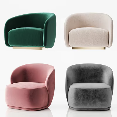 Modern Single Seater Sofa in Green Beige Pink Gray with Velvet Upholstery and Gold Base 3d model