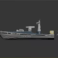 Modern Gray Blue Work Boat with White Tower Yellow Storage Box and Deck Equipment