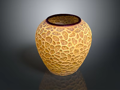 Elegant Yellow Textured Vase With Dark Rim And Honeycomb Pattern Design 3d model