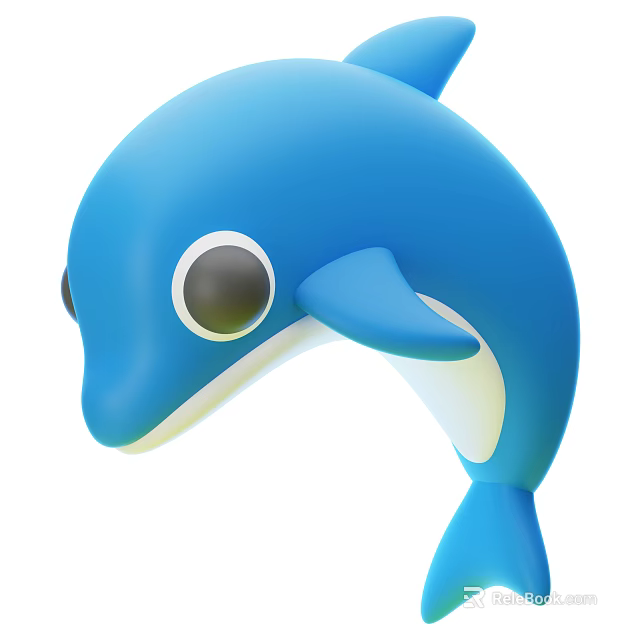 Cute Blue Cartoon Dolphin Aquatic Animal With Big Eyes And Curved Body 3d model 