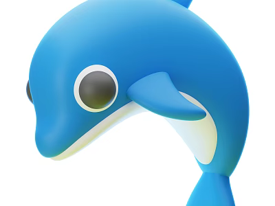Cute Blue Cartoon Dolphin Aquatic Animal With Big Eyes And Curved Body 3d model