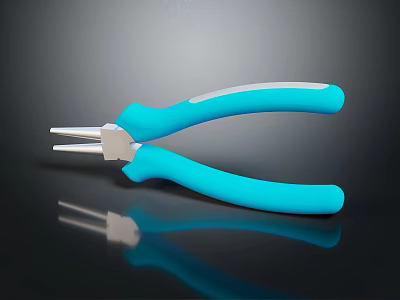 Blue Handle Pliers With Metal Jaws And Reflection On Black Surface 3d model