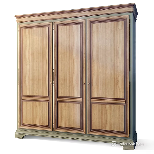 Classic Wooden Three Door Storage Cabinet With Paneled Design And Decorative Frames 3d model 