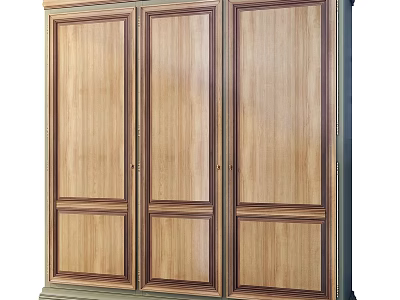 Classic Wooden Three Door Storage Cabinet With Paneled Design And Decorative Frames 3d model