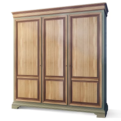 Classic Wooden Three Door Storage Cabinet With Paneled Design And Decorative Frames 3d model