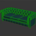 Blue Leather Tufted Sofa With Classic Design Stitched Details And Wooden Legs