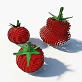 Decorative Red Mesh Garden Ornaments Shaped Like Strawberries With Green Leaves