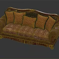 Traditional Three Seater Sofa With Wooden Frame And Ornate Floral Pattern Upholstery
