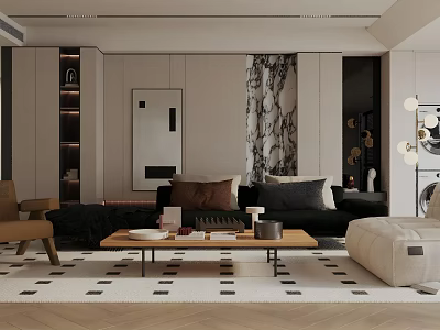 Elegant Modern Living Room Interior With Sofa Coffee Table And Geometric Rug 3d model