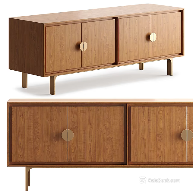 Modern Wooden Entryway Cabinet Sideboard With Round Brass Handles And Minimalist Design 3d model 