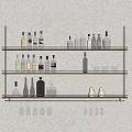 Wall Mounted Multi Tiered Wine Rack with Various Liquor Bottles Glassware and LED Lighting