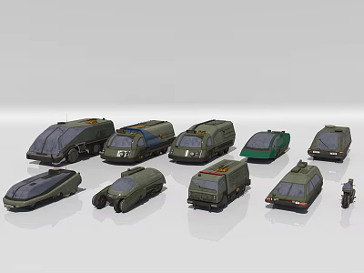 Diverse Green Military Car Models With Various Transport Designs And Shapes 3d model