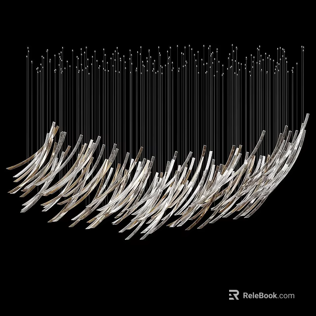 Modern Artistic Chandelier Featuring Sleek Silver Metal Strips In Wavy Hanging Design 3d model 