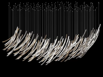 Modern Artistic Chandelier Featuring Sleek Silver Metal Strips In Wavy Hanging Design 3d model