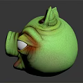 Artistic Green Pig Head Sculpture With Large Eyes And Open Mouth