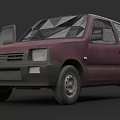 Rusty Purple Old Car With Open Doors Front Grille And Worn Tires 3d model