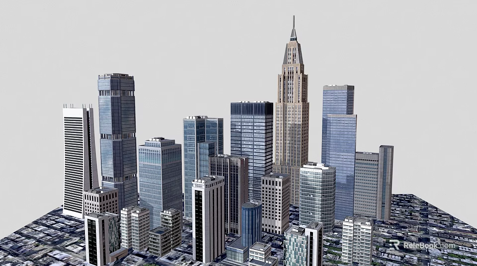 Modern Urban Building Skyline With Skyscrapers Of Different Heights And Glass Facades 3d model 