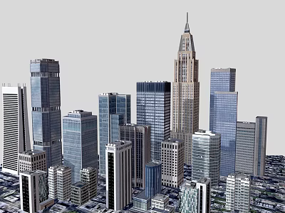Modern Urban Building Skyline With Skyscrapers Of Different Heights And Glass Facades 3d model