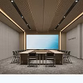 Modern Conference Room With Spacious Layout Large Screen And Neat Seating Arrangement