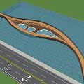 Curved Scenic Landscape Bridge With Circular Openings Over Water Near Road And Trees