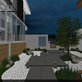 Serene Residential Zen Courtyard Landscape Design With Warm Ambient Night Lighting Natural Stones And Plants