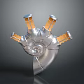 Scenic Natural Landscape With Silver Metal Sculpture And Green Mountain Views
