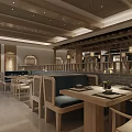Wooden Themed Restaurant Interior With Hanging Lanterns Green Plants And Booth Seats