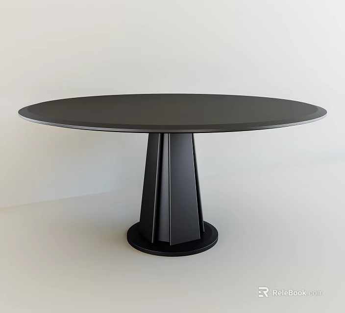 Sleek Black Round Dining Table With Unique Pedestal Base Design 3d model