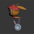 Cartoon Robot Character with Red Hat Round Orange Body Blue Eyes and Wheel Base