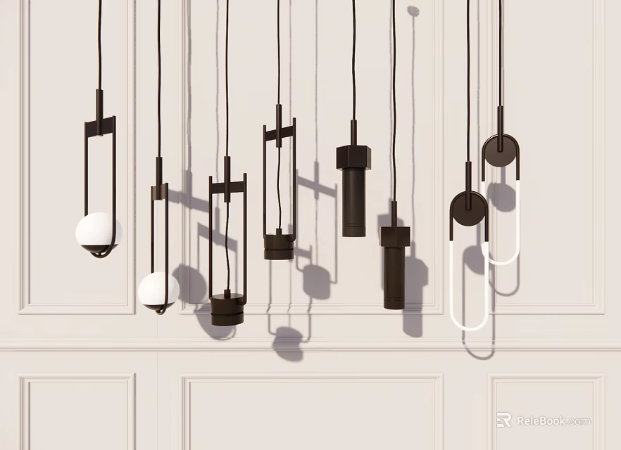 Stylish Hanging Modern Pendant Lights With Sleek Black And White Design For Contemporary Interior Spaces 3d model 