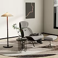 Modern Comfortable Lounge Chair With Ottoman Floor Lamp Side Table Plant And Rug