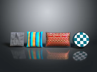 Colorful Decorative Pillows with Gray Striped Red Patterned and Checkered Designs for Home Decor 3d model