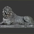 Detailed Reclining Stone Lion Statue on Classical Pedestal with Dark Background